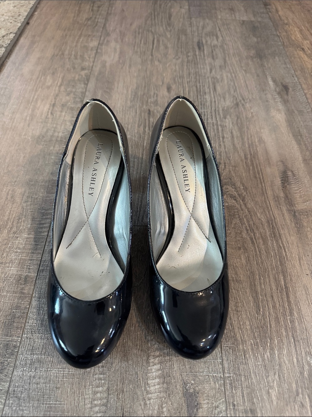 Laura Ashley Black Patent Round-Toe Pumps